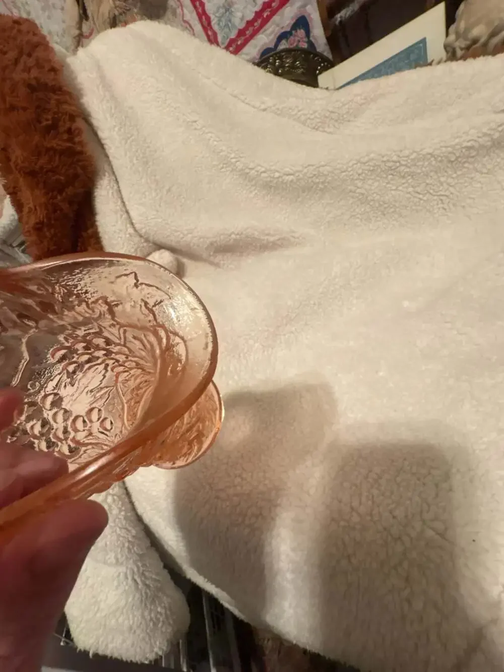 Vintage Imperial Glass Pink Depression Glass Grape Basket Vase